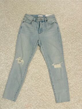 LOFT NWT Light Blue Curvy High Waist Skinny Ankle Distressed Jeans Size 4